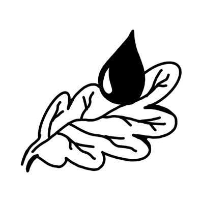 Ilustración en blanco y negro de una hoja a la que le cae una gota oscura encima